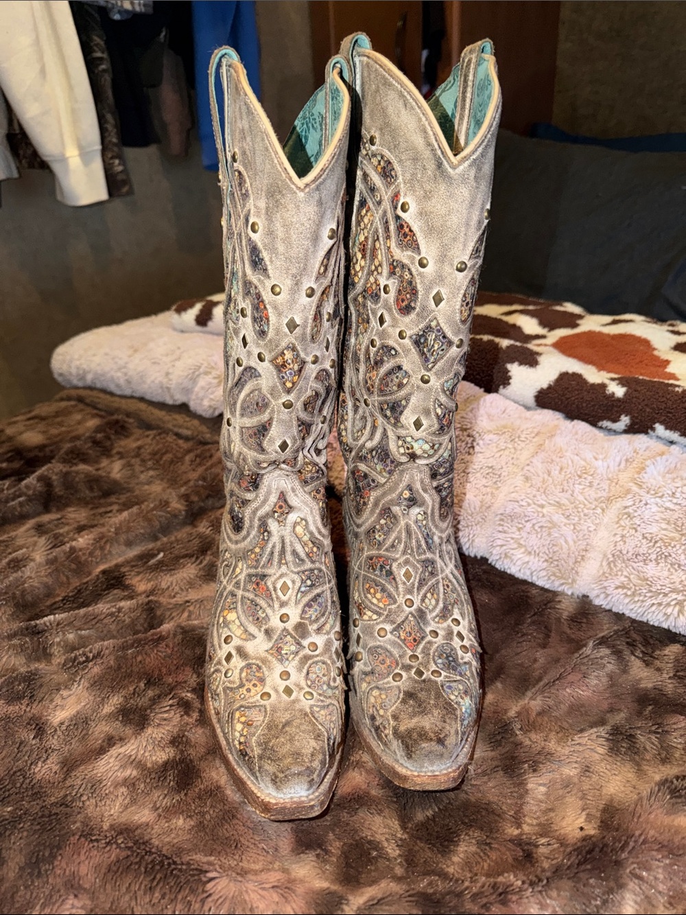 Embellished Gray Women’s Heeled Corral Boots